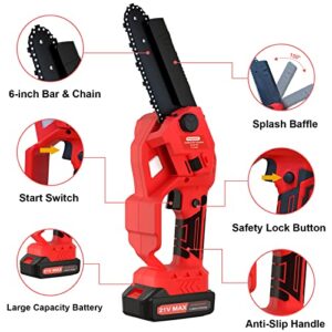 Mini Chainsaw Cordless 6-Inch With 2 Battery, Brushless Motor, 21V Rechargeable Battery, Power Chainsaw With Safety Lock, Handheld Mini Chainsaw, For Tree Trimming Wood Cutting