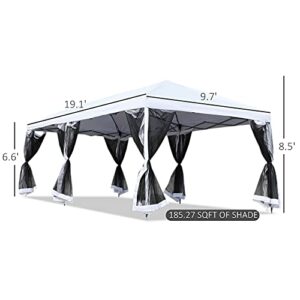 Outsunny 10' x 20' Pop Up Canopy with 6 Sidewall Mesh Netting, Outdoor Party Event Tent with Oxford Fabric Roof for Backyard Garden Patio, Cream White