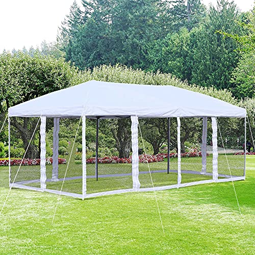 Outsunny 10' x 20' Pop Up Canopy with 6 Sidewall Mesh Netting, Outdoor Party Event Tent with Oxford Fabric Roof for Backyard Garden Patio, Cream White