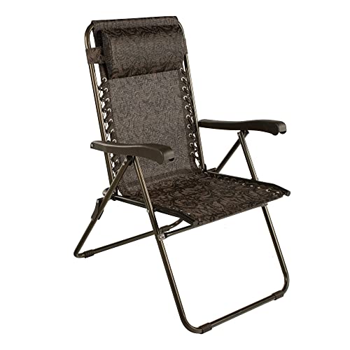 Bliss Hammocks GFC-612-J Wide Reclining Sling w/Pillow, Foldable, Outdoor, Lawn, Patio, Adjustable Lounge Chair, Weather & Rust Resistant, 275 Lbs Capacity, Jacard-Bronze Frame, 26-Inch