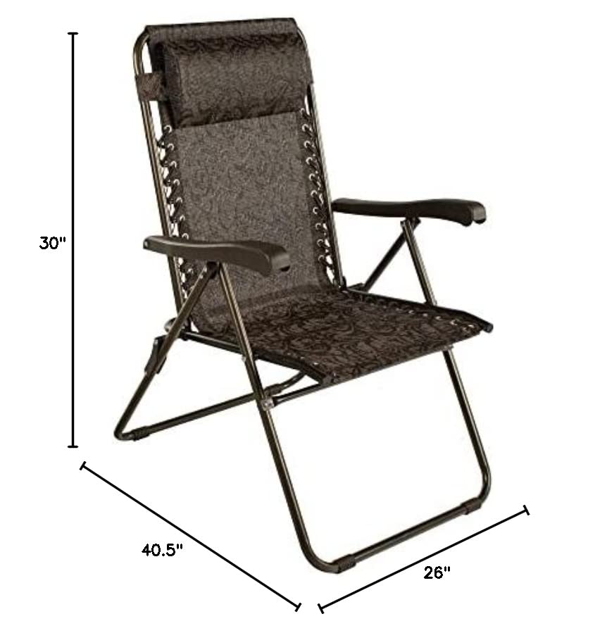 Bliss Hammocks GFC-612-J Wide Reclining Sling w/Pillow, Foldable, Outdoor, Lawn, Patio, Adjustable Lounge Chair, Weather & Rust Resistant, 275 Lbs Capacity, Jacard-Bronze Frame, 26-Inch