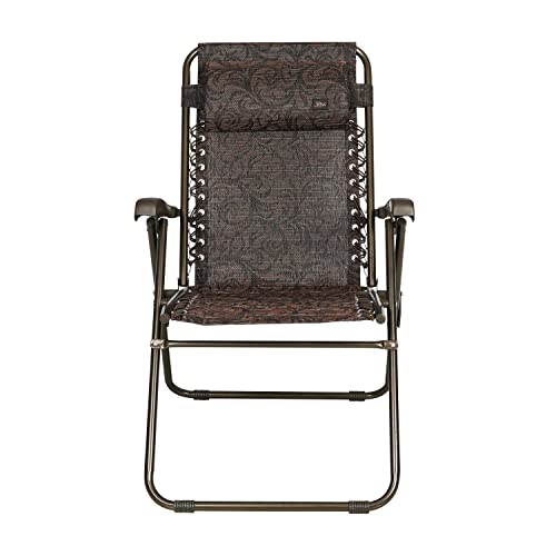 Bliss Hammocks GFC-612-J Wide Reclining Sling w/Pillow, Foldable, Outdoor, Lawn, Patio, Adjustable Lounge Chair, Weather & Rust Resistant, 275 Lbs Capacity, Jacard-Bronze Frame, 26-Inch