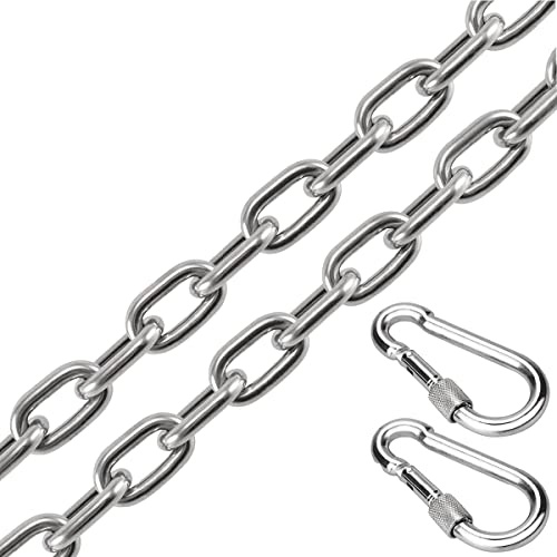 Ymeibe Heavy Duty Swing Chains 1/5" x 40" with 2 Carabiners, 500 LB Capacity Stainless Steel Hanging Swing Set for Hammock Punching Bags Indoor Outdoor Use (1 Pack)