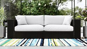 zuri modern marquesa outdoor black wicker sofa with quick drying cushions in white