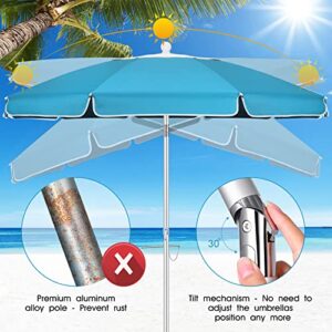 Portable Beach Umbrella for Sand: 7FT Arc Length 6.5FT Diameter Outdoor Umbrella with Anchor Heavy Duty and Adjustable Tilt Pole - UV 50+ Windproof Beach Umbrella with Carry Bag for Beach, Patio, Garden