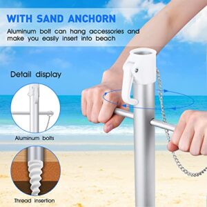 Portable Beach Umbrella for Sand: 7FT Arc Length 6.5FT Diameter Outdoor Umbrella with Anchor Heavy Duty and Adjustable Tilt Pole - UV 50+ Windproof Beach Umbrella with Carry Bag for Beach, Patio, Garden