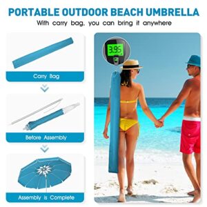 Portable Beach Umbrella for Sand: 7FT Arc Length 6.5FT Diameter Outdoor Umbrella with Anchor Heavy Duty and Adjustable Tilt Pole - UV 50+ Windproof Beach Umbrella with Carry Bag for Beach, Patio, Garden