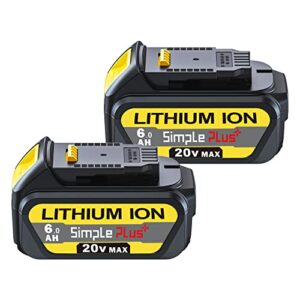 simple plus+ 2packs replacement battery for dewalt 20v max xr battery lithium ion 6.0ah compatible with dewalt battery 20v dcb206 dcb205 dcb204 dcb180 dcb200 fit for dewalt 20v max xr cordless tools