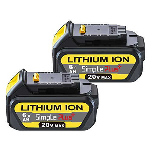 Simple Plus+ 2Packs Replacement Battery for Dewalt 20V MAX XR Battery Lithium Ion 6.0Ah Compatible with Dewalt Battery 20v DCB206 DCB205 DCB204 DCB180 DCB200 Fit for Dewalt 20V Max XR Cordless Tools