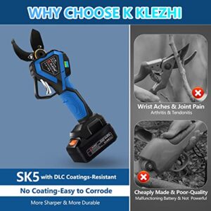 K KLEZHI Professional Electric Pruning Shears, 2pcs Backup Rechargeable 2Ah Lithium Battery Powered Cordless Tree Branch Pruner, Cut Capacity of 1.65inches 42mm, 8-10 Working Hours Black