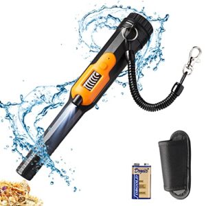 metal detector pinpointer with lcd display, ip68 full waterproof pin pointer wand, 3 modes handheld pinpointing finder probe treasure hunting with belt holster for adults and kids, a battery included