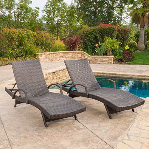 GDFStudio (Set of 2) Olivia Outdoor Brown Wicker Armed Chaise Lounge Chair