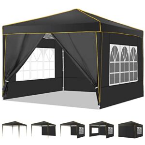 10×10 pop up canopy with 4 removable sidewalls，waterproof party wedding event tent，instant outdoor enclosed tent shelter with church window and carry bag,full truss structure canopies