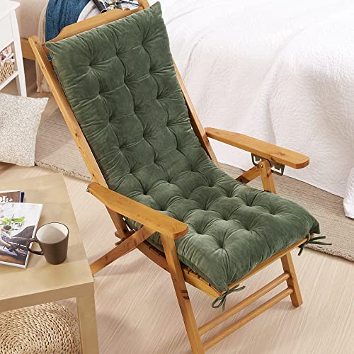 Tiita Rocking Chair Cushion with Ties Overstuffed Seat Back Cushion Pad Tufted Pillow for Outdoor Indoor Home (Green, 20 x 47 inch)