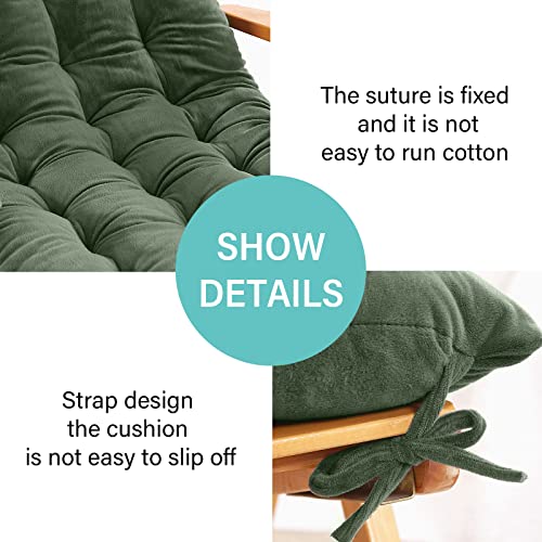 Tiita Rocking Chair Cushion with Ties Overstuffed Seat Back Cushion Pad Tufted Pillow for Outdoor Indoor Home (Green, 20 x 47 inch)