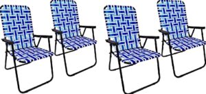 easygo product portable – retro style high back design – outdoor webbed chair for backyard, camping, sporting events – easy folding, 4 pack, blue