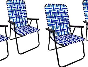 EasyGo Product Portable – Retro Style High Back Design – Outdoor Webbed Chair for Backyard, Camping, Sporting Events – Easy Folding, 4 Pack, Blue