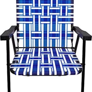 EasyGo Product Portable – Retro Style High Back Design – Outdoor Webbed Chair for Backyard, Camping, Sporting Events – Easy Folding, 4 Pack, Blue