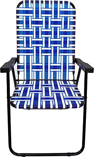 EasyGo Product Portable – Retro Style High Back Design – Outdoor Webbed Chair for Backyard, Camping, Sporting Events – Easy Folding, 4 Pack, Blue