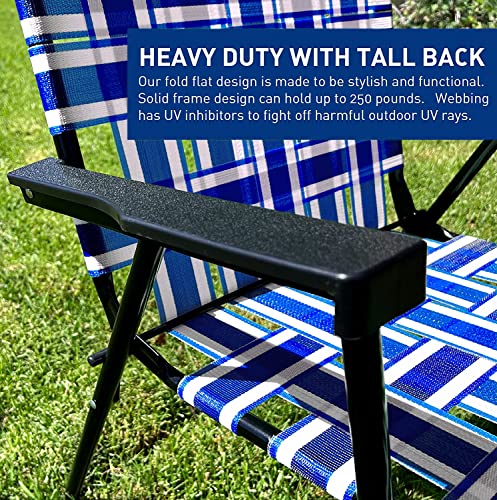 EasyGo Product Portable – Retro Style High Back Design – Outdoor Webbed Chair for Backyard, Camping, Sporting Events – Easy Folding, 4 Pack, Blue