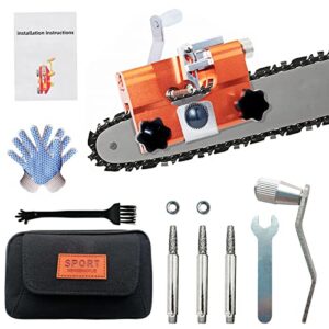 kepdtai chainsaw sharpener, hand cranked chainsaw sharpening jig kit with storage bag & gloves, portable chain saw sharpener tools, chainsaw files accessories for all kinds of chain saws (orange)