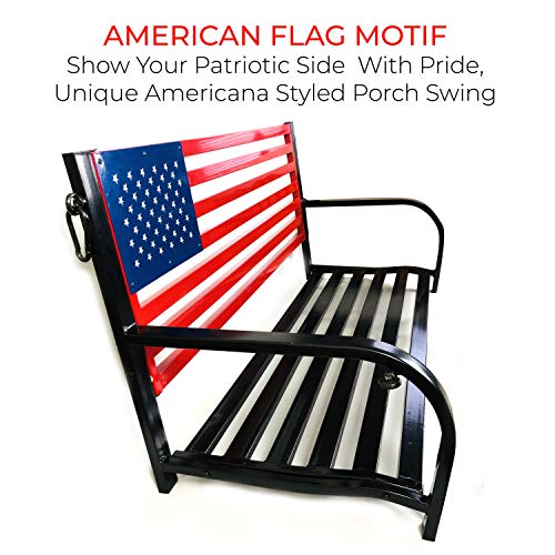 BACKYARD EXPRESSIONS PATIO · HOME · GARDEN 908353-NM Outdoor Porch Metal American Flag Patio Swing-Red, White and Blue-Backyard Expressions