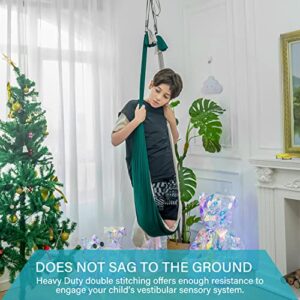 Sensory Swing for Kids Indoor Outdoor, Therapy Autism Joy Ceiling Swing Holds Up to 310 Lbs with Dual Color Blocks Kids Hammock Chair (Green + Gray)