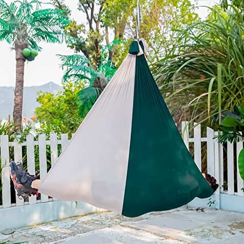 Sensory Swing for Kids Indoor Outdoor, Therapy Autism Joy Ceiling Swing Holds Up to 310 Lbs with Dual Color Blocks Kids Hammock Chair (Green + Gray)