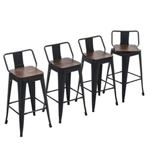yongchuang 26″ swivel bar stools with backs counter height stools set of 4 industrial metal barstools (swivel 26″, wood top black)