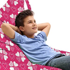 ambesonne romantic lounger chair bag, continuous hand drawn hearts as clover leaves monochrome valentine’s day, high capacity storage with handle container, lounger size, hot pink and white