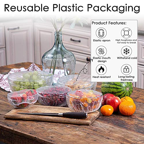 Linkidea 50 Pieces Elastic Food Storage Covers Reusable Stretch Plastic Wrap Bowl Covers Alternative to Foil for Family Outdoor Picnic