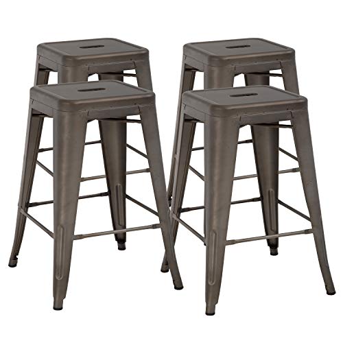 FDW 24 Inch Metal Stools Bar Stools Set Height Stackable Barstools Indoor Outdoor Dining Backless Kitchen Bar Stools Set of 4