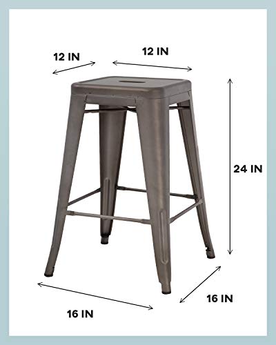 FDW 24 Inch Metal Stools Bar Stools Set Height Stackable Barstools Indoor Outdoor Dining Backless Kitchen Bar Stools Set of 4