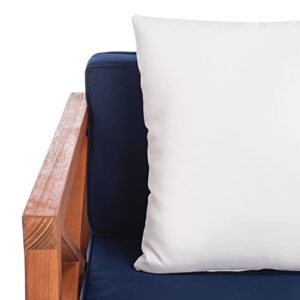 Safavieh PAT7031E Collection Nunzio Teak 4 Pc Accent Outdoor Set, Natural/Navy + Solid Pillow