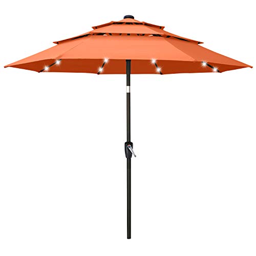 ABCCANOPY Solar Led Patio Umbrellas 3-Tiers 9FT (Orange)