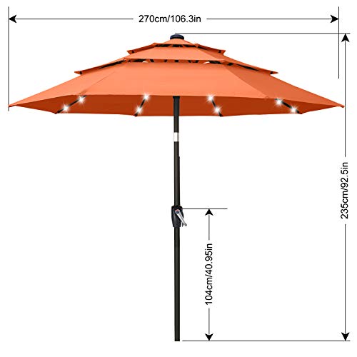 ABCCANOPY Solar Led Patio Umbrellas 3-Tiers 9FT (Orange)