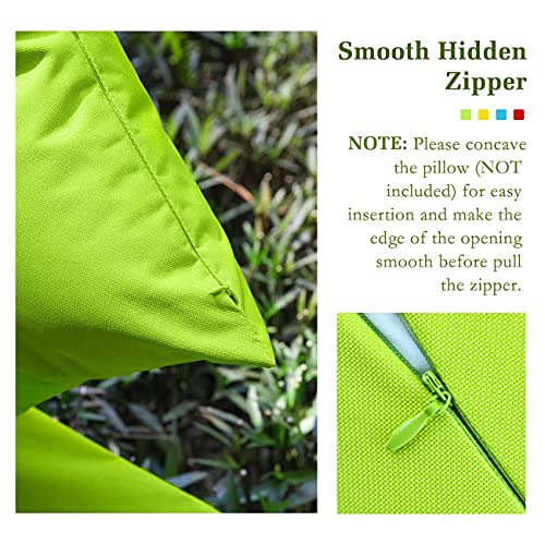 Lewondr Waterproof Outdoor Throw Pillow Cover, 2 Pack Solid PU Coating Throw Pillow Case UV Protection Garden Cushion Cover for Patio Sofa Couch Balcony 18"x18"(45x45cm) - Fluorescent Green