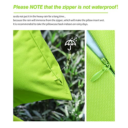 Lewondr Waterproof Outdoor Throw Pillow Cover, 2 Pack Solid PU Coating Throw Pillow Case UV Protection Garden Cushion Cover for Patio Sofa Couch Balcony 18"x18"(45x45cm) - Fluorescent Green