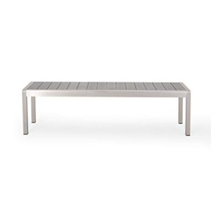 great deal furniture odelia outdoor modern aluminum dining bench with faux wood seat, gray and silver