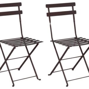 Mobel Designhaus French Café Bistro Folding Side Chair, Jet Black Frame, Steel Metal Slats (Pack of 2)