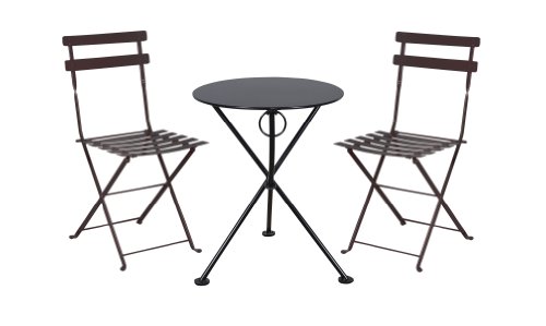Mobel Designhaus French Café Bistro Folding Side Chair, Jet Black Frame, Steel Metal Slats (Pack of 2)
