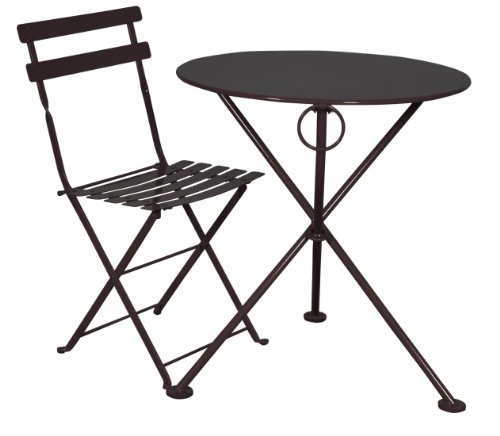 Mobel Designhaus French Café Bistro Folding Side Chair, Jet Black Frame, Steel Metal Slats (Pack of 2)