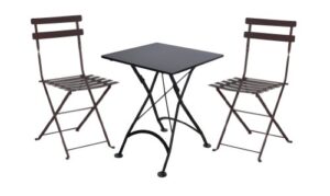 Mobel Designhaus French Café Bistro Folding Side Chair, Jet Black Frame, Steel Metal Slats (Pack of 2)