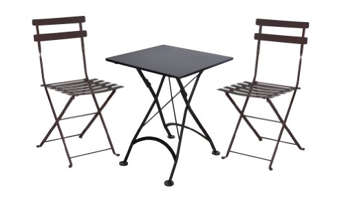 Mobel Designhaus French Café Bistro Folding Side Chair, Jet Black Frame, Steel Metal Slats (Pack of 2)