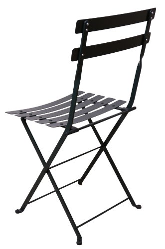 Mobel Designhaus French Café Bistro Folding Side Chair, Jet Black Frame, Steel Metal Slats (Pack of 2)