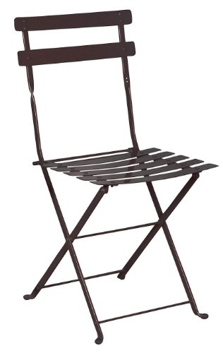 Mobel Designhaus French Café Bistro Folding Side Chair, Jet Black Frame, Steel Metal Slats (Pack of 2)