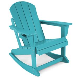 abcpatio adirondack rocking chairs weather resistant outdoor patio chair with cup holder, seat width 21.6″ turquoise