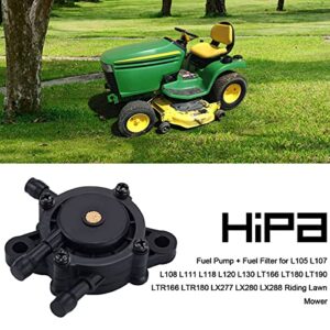 Hipa Fuel Pump + Fuel Filter for L105 L107 L108 L111 L118 L120 L130 LT166 LT180 LT190 LTR166 LTR180 LX277 LX280 LX288 Riding Lawn Mower