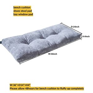 Non Slip Tufted Bench Cushion, Swing Cushion,Shoe Storage Bench pad, Fade Shield Water Resistant Durable Thicken Outdoor/Indoor Garden Bench Seat Pads 36x14x4 inch, Light Grey