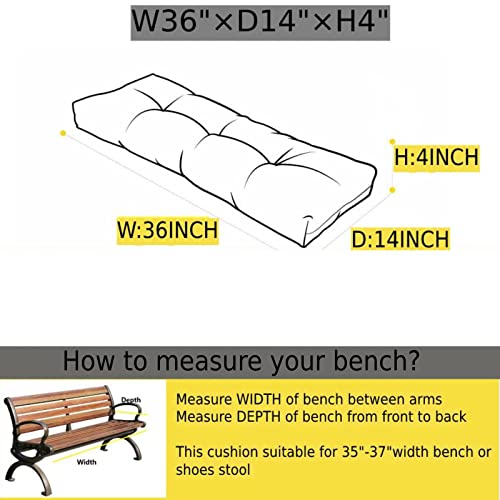 Non Slip Tufted Bench Cushion, Swing Cushion,Shoe Storage Bench pad, Fade Shield Water Resistant Durable Thicken Outdoor/Indoor Garden Bench Seat Pads 36x14x4 inch, Light Grey